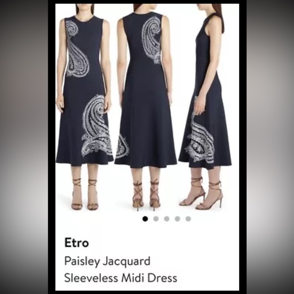 Etro Placed Paisley Knit Midi Sleeveless Dress Navy White New Size 40 US 4 $2165 - Picture 7 of 16